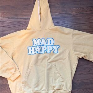 Madhappy Light Yellow Hoodie with Blue Print